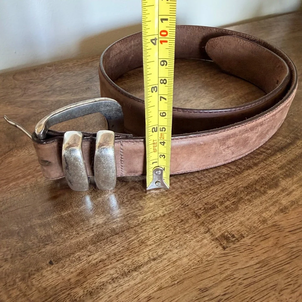 Brighton Brown Leather Belt with Silver Distressed Buckle